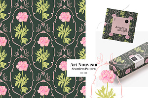 Art Nouveau Peonies Pattern, a Pattern Graphic by PaperJamLab