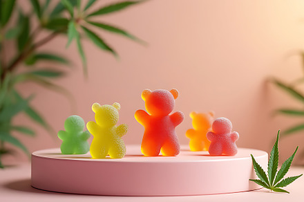 CBD gummy candy bear on a podium
