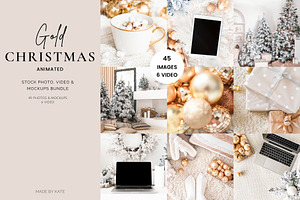 Gold Christmas: Photo, Video, Mockup