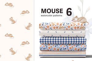 Seamless patterns cute mous, flowers, a Pattern Graphic by Pattern + watercolor