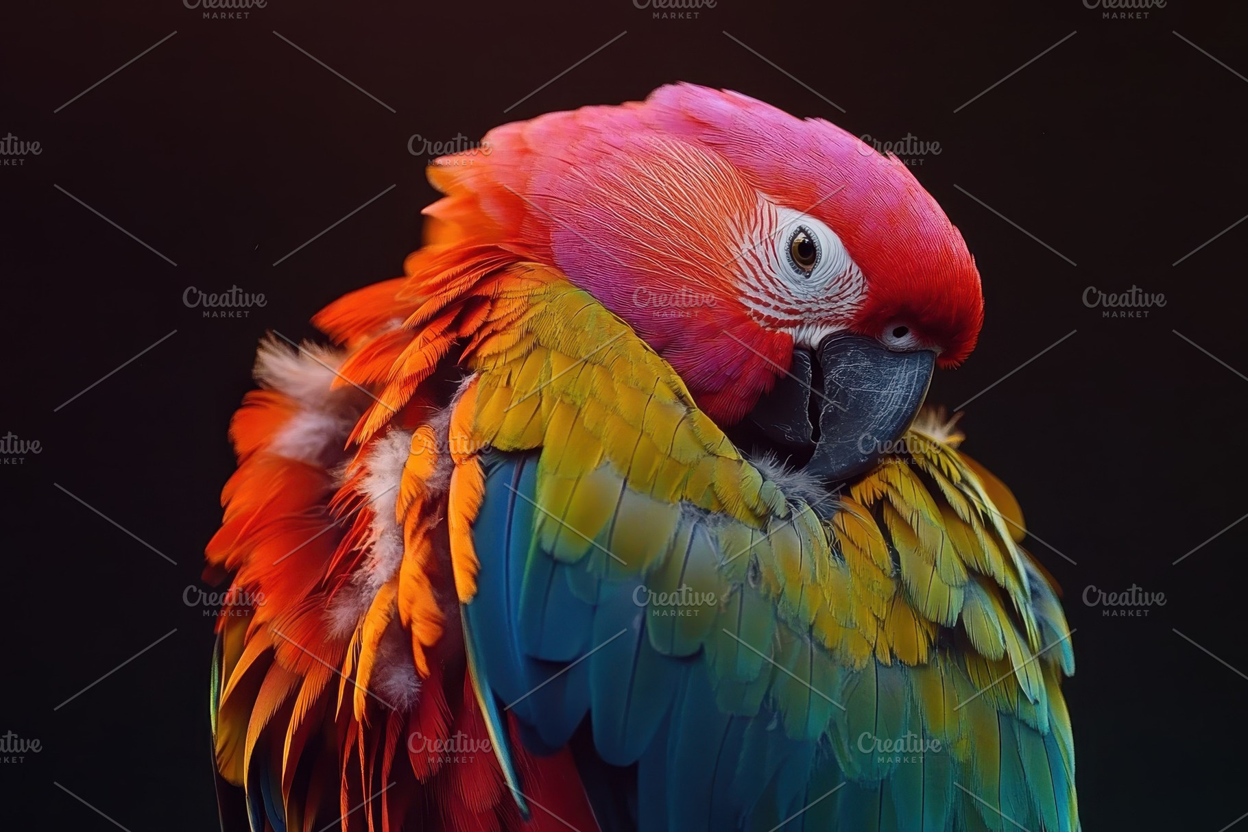 Parrot fluffs its vibrant feathers a, a Photo by Iftikhar Alam