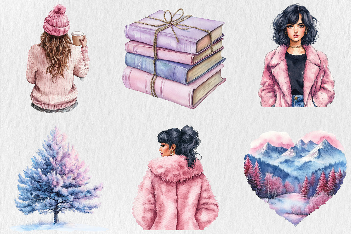 Pink Winter Cozy Aesthetic Clipart, a Seasonal Illustration by Rose Art