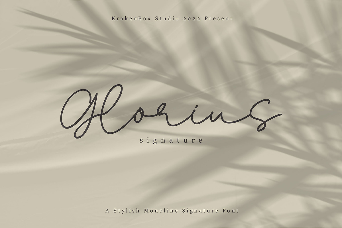 Glorius - Signature Font, a Script Font by Krakenbox Studio (Photo 1 of 13)