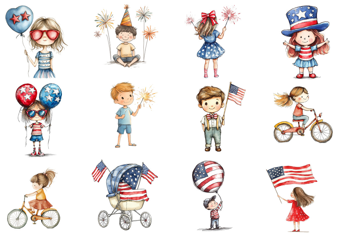 4th of July Watercolor - Kids, an Illustration by Designworld (Photo 4 of 5)