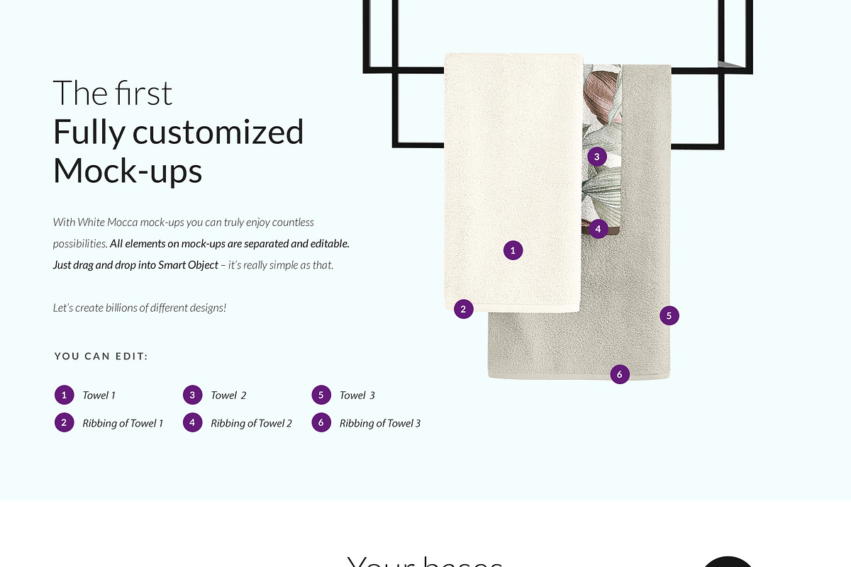 Bath Towels on Rack 6x Mock-ups, a Print Template by Mocca Mockups Store (Photo 2 of 6)