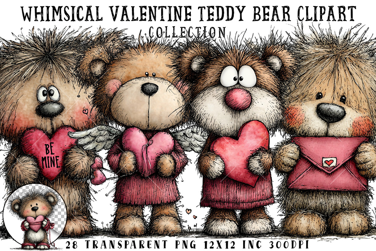 Whimsical Valentine Teddy Bear Clipa, an Illustration by OK Design (Photo 1 of 6)
