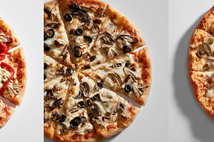 Delicious selection of sliced pizzas, a Food & Drink Photo by MistyDay