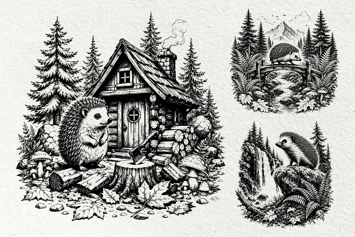 Forest Hedgehog Illustrations, an Animal Illustration by DENIDigitalArtSudio (Photo 6 of 8)