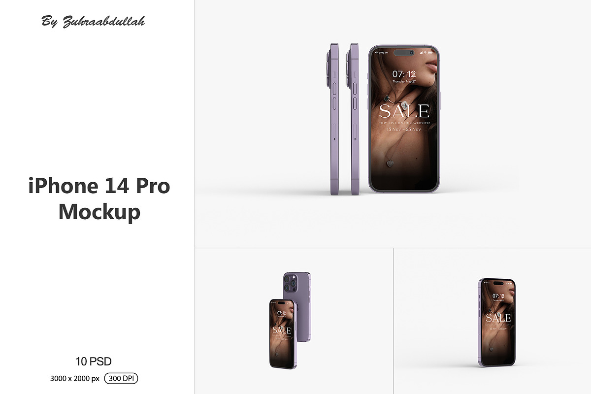 iPhone 14 Pro Mockup Set, an iPhone Mockup by zuhraabdullah (Photo 1 of 11)