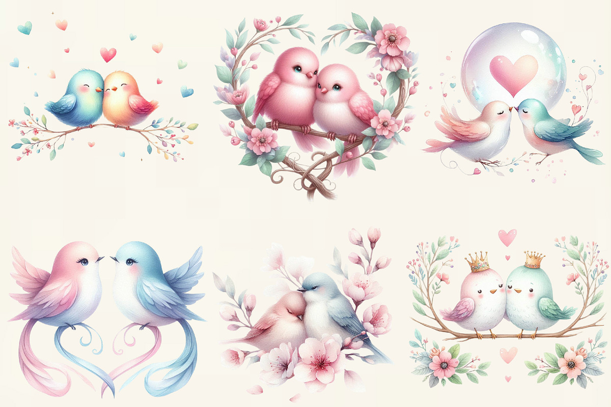 Whimsical Valentine Couple Birds, an Illustration by DreamCafeArt (Photo 3 of 6)