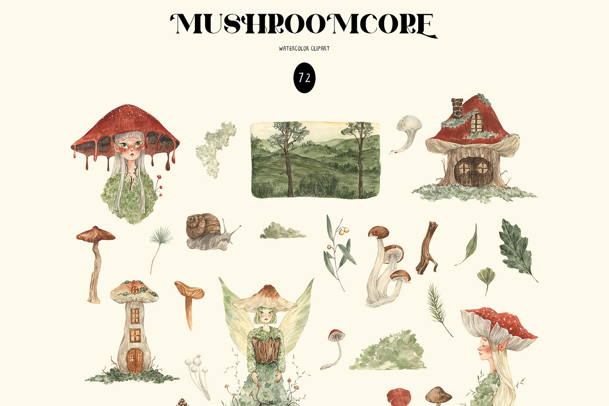MUSHROOMCORE watercolor forest, a Seasonal Illustration by LiChu Art (Photo 5 of 17)