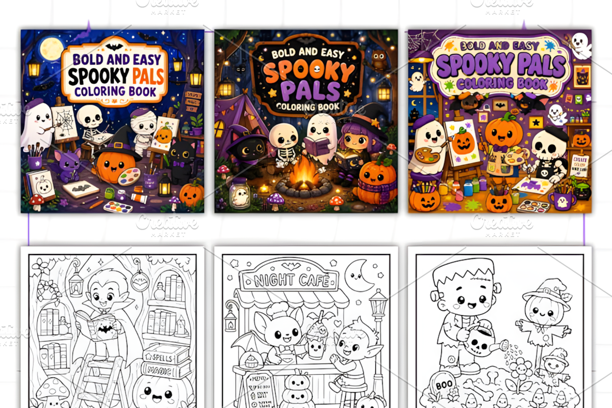 Bold and Easy Spooky Pals Coloring, a Seasonal Illustration by Design Station (Photo 2 of 3)