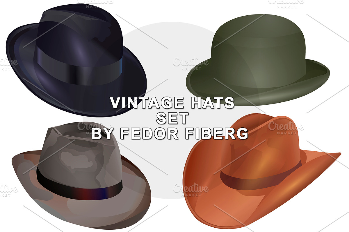 Set of vintage vector hats, an Object Graphic by Fedor Fiberg Vector Shop