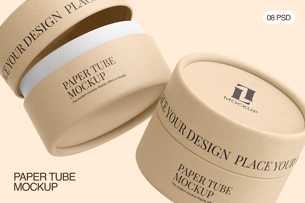 Kraft Cylinder Paper Tube Mockup, a Packaging Mockup by Ram Studio LLC (Photo 1 of 12)