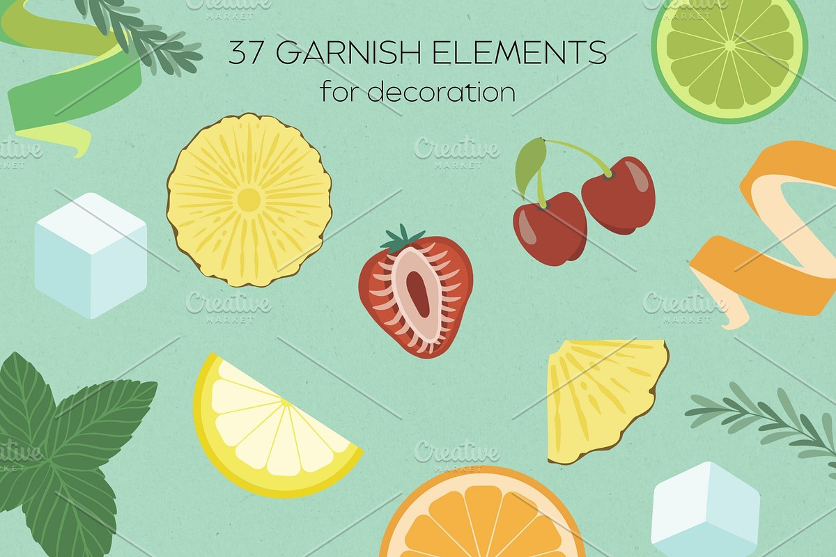 Cocktail Bar - Drinks & Garnish Set, a Food Illustration by K/O Design (Photo 4 of 7)