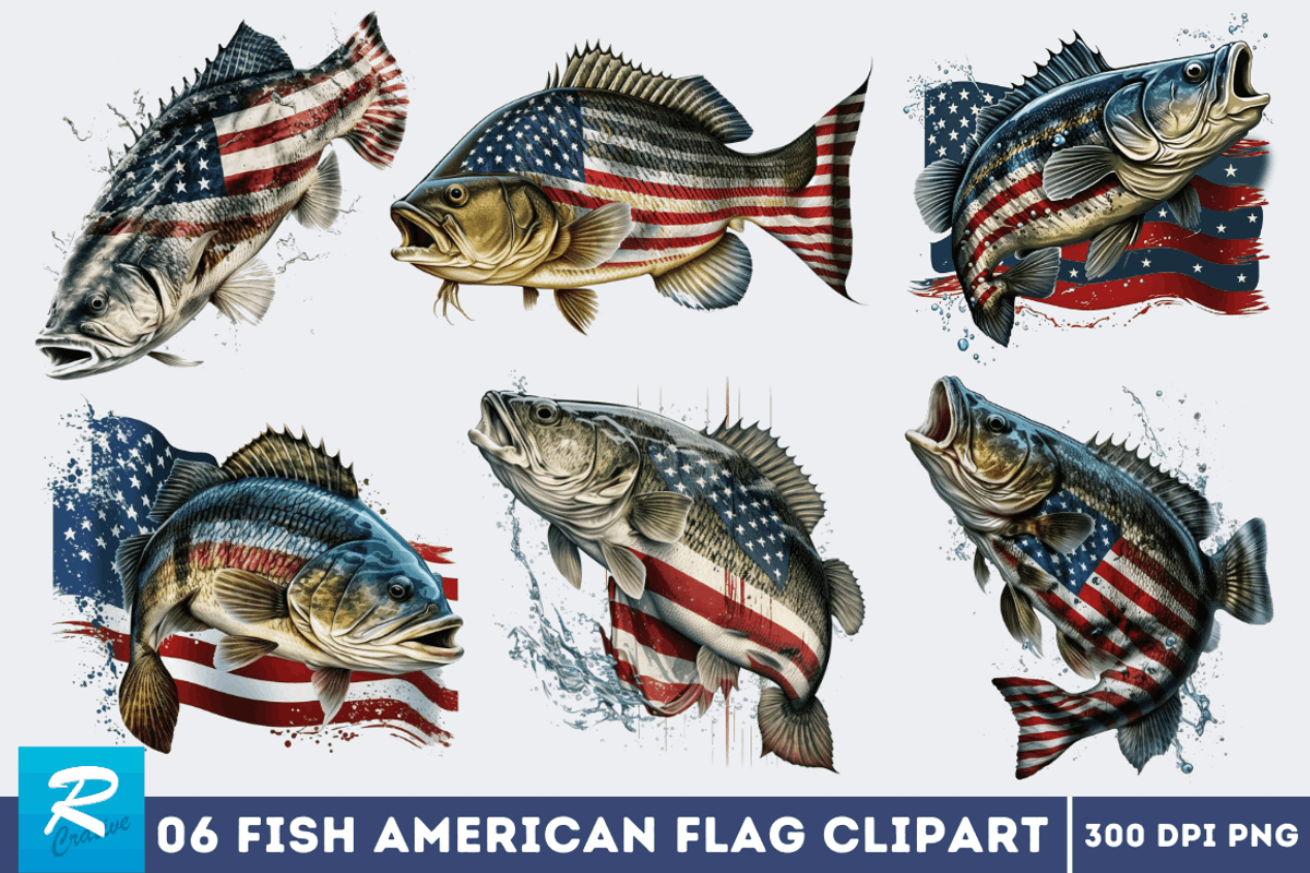 Fish American Flag Sublimation Clipa, an Object Graphic by Regulrcrative (Photo 1 of 7)