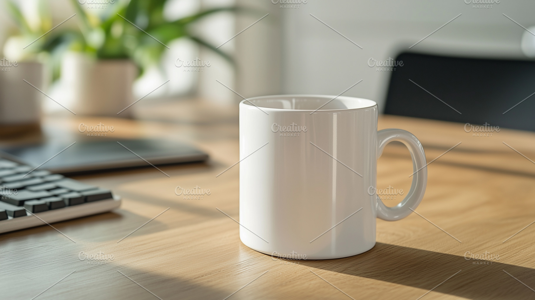 White ceramic mug on a wooden desk, a Food & Drink Photo by MistyDay