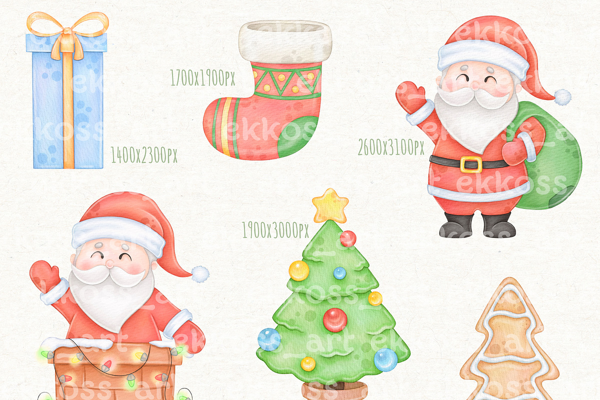 Christmas Clipart, Cute Santa Claus, an Illustration by ekossa_art (Photo 4 of 9)