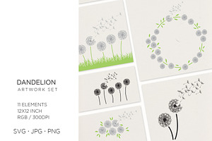 11 floral elements, dandelion frame