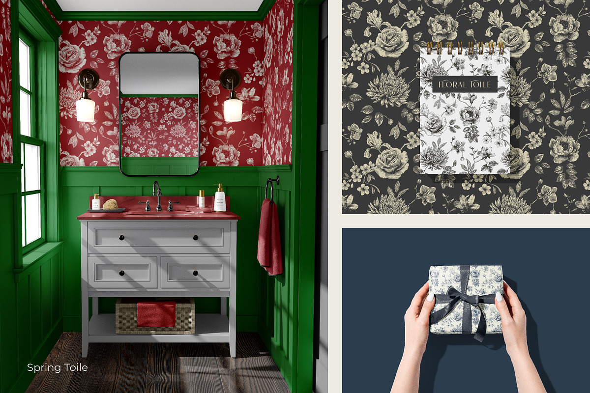 Modern Floral Toile de Jouy Patterns, a Pattern Graphic by AnnArt (Photo 6 of 13)