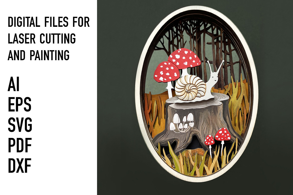 Woodland Mushroom Snail SVG laser, an Object Graphic by HelloWood (Photo 1 of 3)