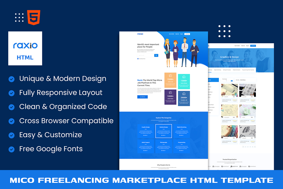 Rexio-Micro Freelancing Marketplace, a HTML Template by THESOFTKING (Photo 1 of 3)