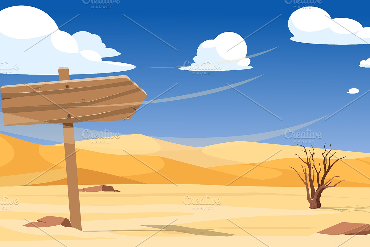 Wooden signpost in desert among, a Texture Illustration by Vectorbuum (Photo 2 of 3)