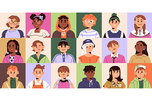Happy children, cute kid avatars set, a Person Illustration by PaperTrident