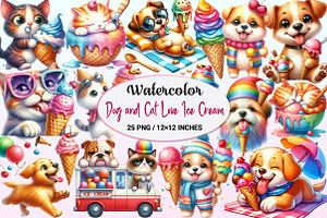 Funny Dog and Cat Love Ice Cream PNG, a Graphic by CitraGraphics