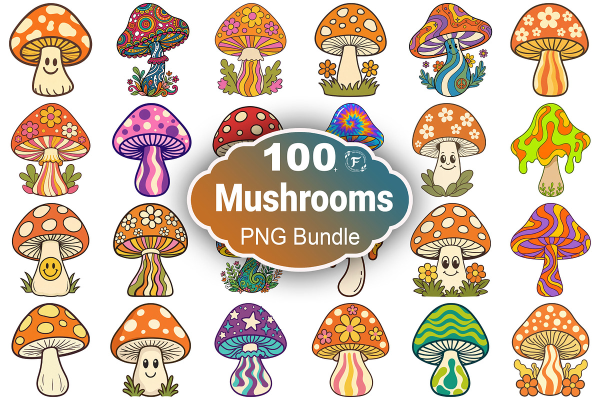 Groovy Mushrooms Clipart, an Object Illustration by Forhadx5 (Photo 1 of 11)