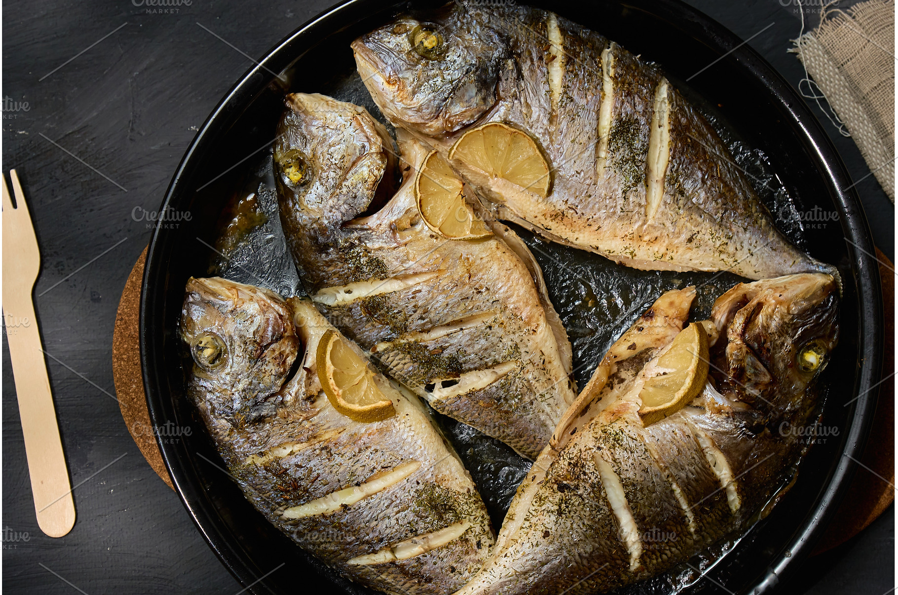 Freshly grilled dorado fish served, a Food & Drink Photo by darksoul72