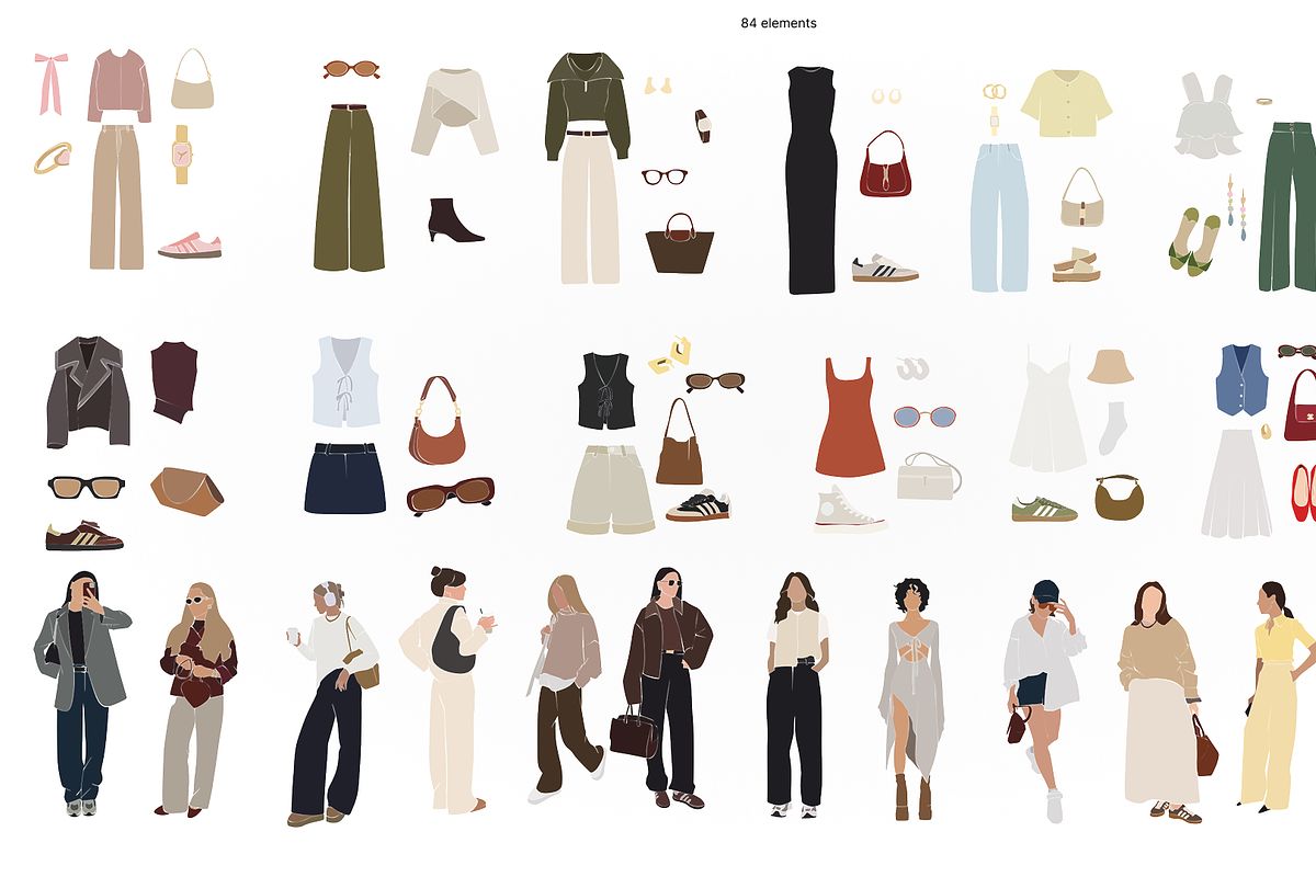 Set of stylish girls, vector, an Illustration by Yana_mide (Photo 6 of 8)