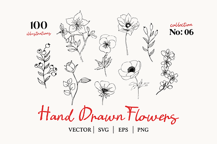 Hand Drawn Flowers Botanicals, a Texture Illustration by Kaya Fonts