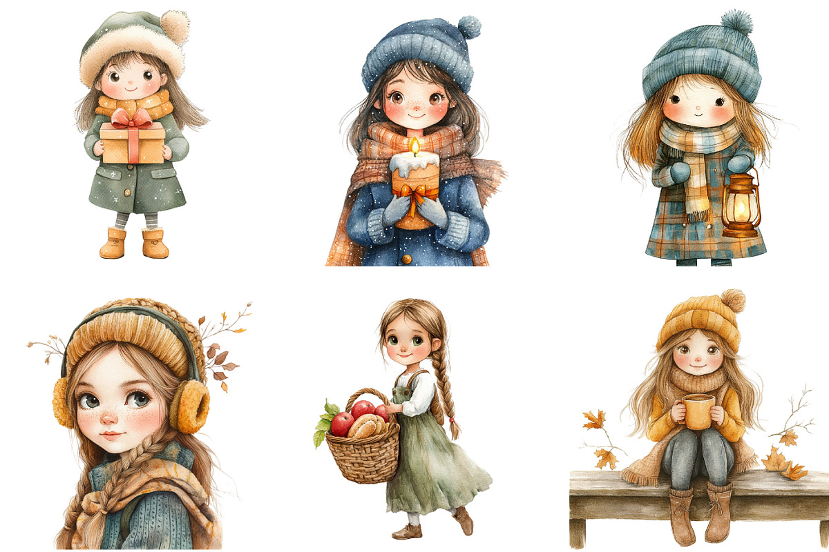Winter Cottage Girl Watercolor, an Illustration by DreamArtGraphic (Photo 3 of 5)