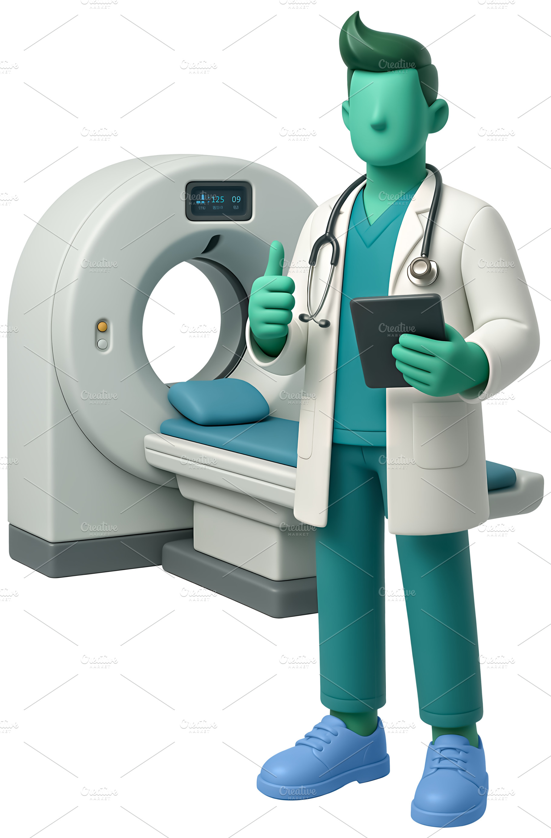 3D doctor with tablet and CT scanner, a Health & Medical Photo by angellodeco