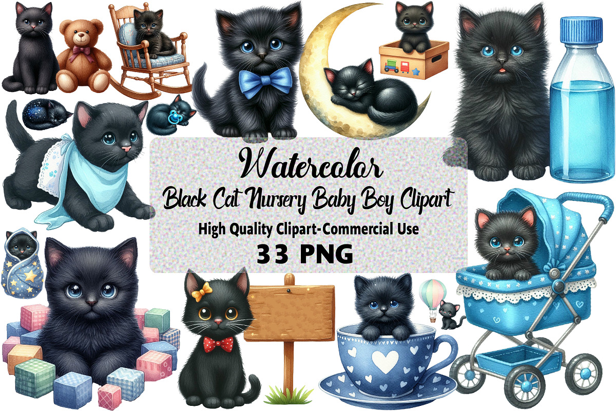 Black Cat Nursery Baby Clipart Png, an Illustration by Daily.Designs (Photo 1 of 5)