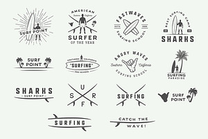 Set Of Vintage Surfing Emblems