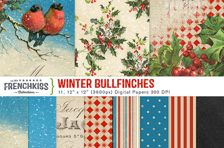 Winter Bullfinches Digital Papers