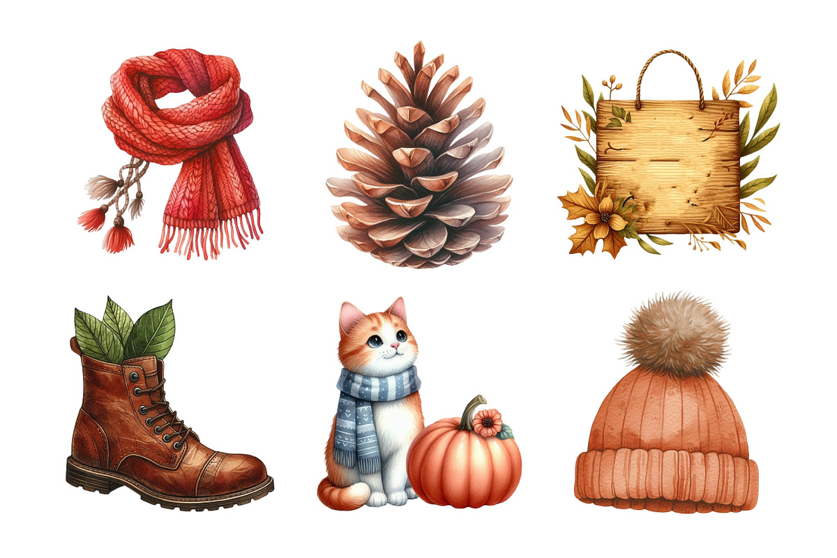 Watercolor Hand Drawn Autumn Clipart, an Illustration by Daily.Designs (Photo 3 of 5)