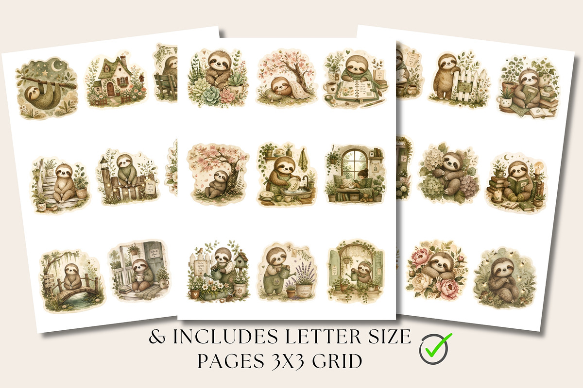 Sloth PNG Clipart Sticker Pack, an Animal Illustration by Nicole Branger Art (Photo 6 of 11)