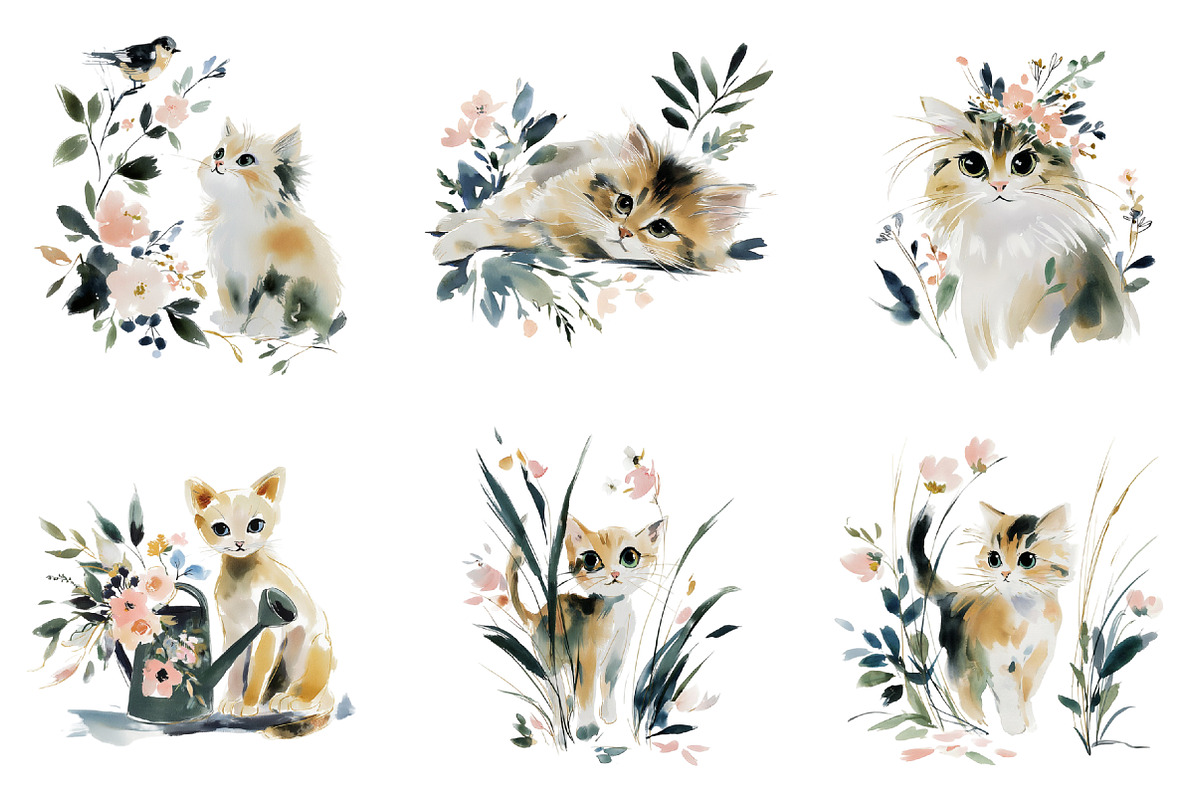 Collection of Spring Kittens Clipart, an Illustration by DreamCafeArt (Photo 5 of 8)
