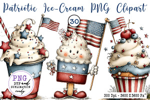 Patriotic Ice-Cream PNG Clipart, a Seasonal Illustration by CreationArt