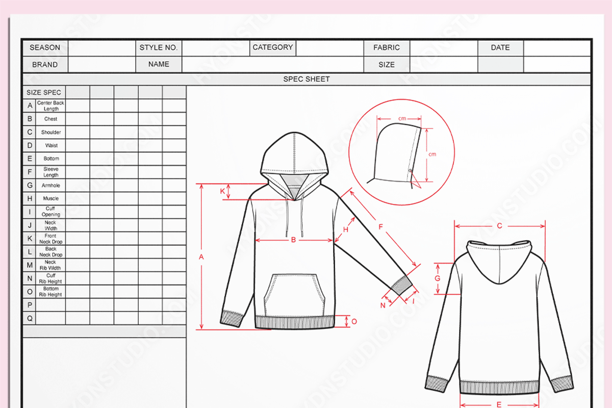 Vector Hoodie Template & Size Spec S, an Illustration by HYDNSTUDIO (Photo 2 of 3)