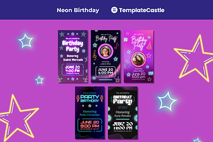 Neon Birthday Party Instagram Story, a Templates & Theme by TemplateCastleStore