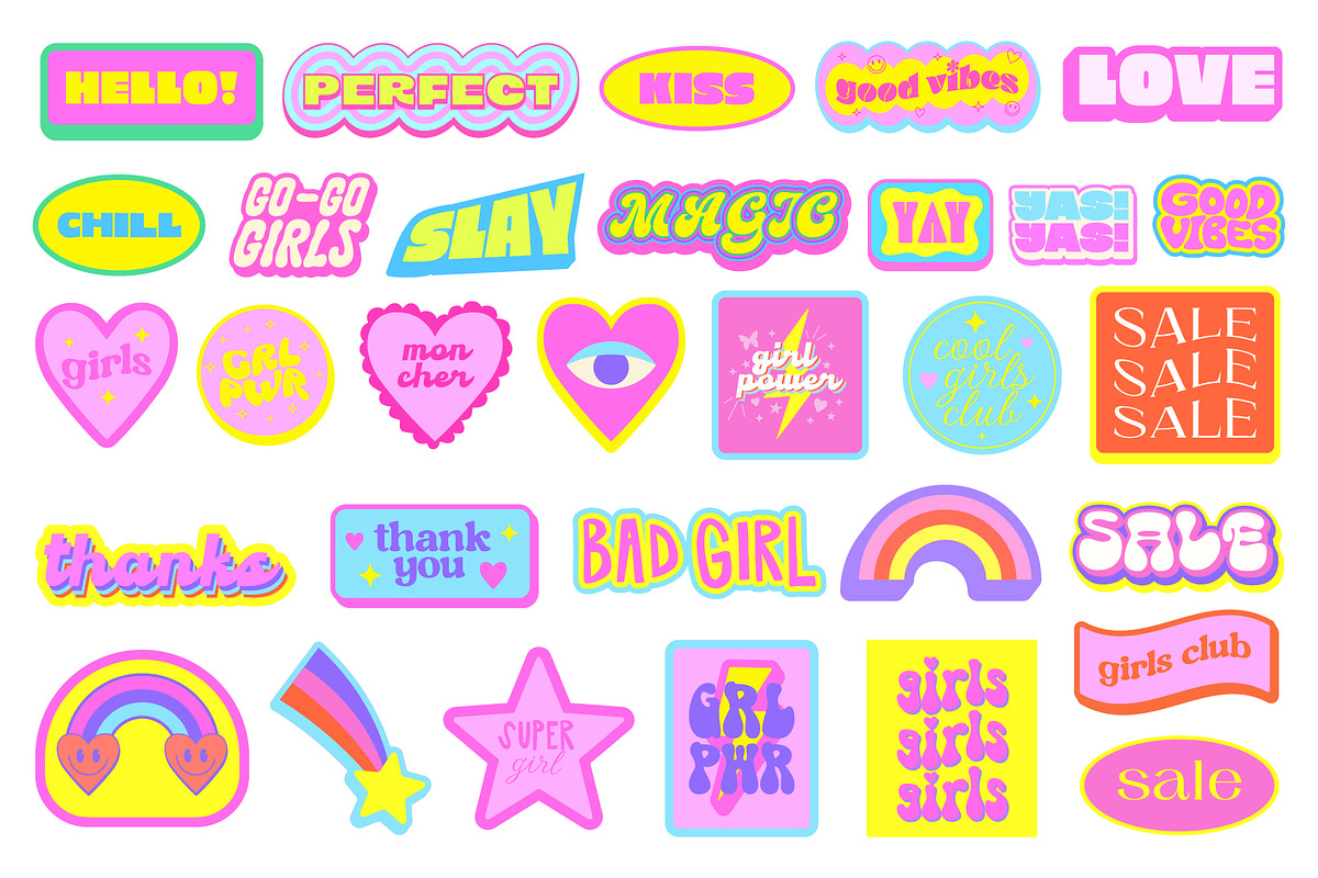GIRLS CLUB - VECTOR Y2K STICKERS SET, an Object Graphic by craftlove (Photo 6 of 13)