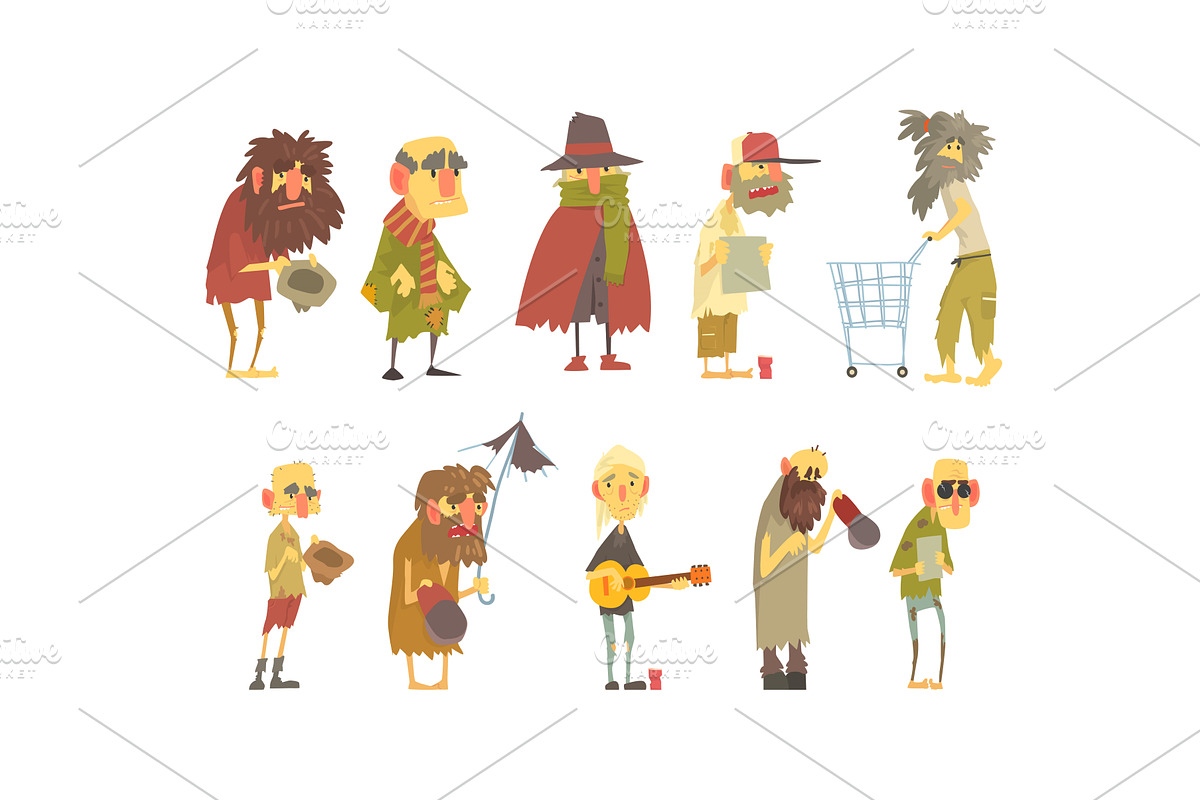 Homeless People Wearing Dirty Torn, a Person Illustration by TopVectors