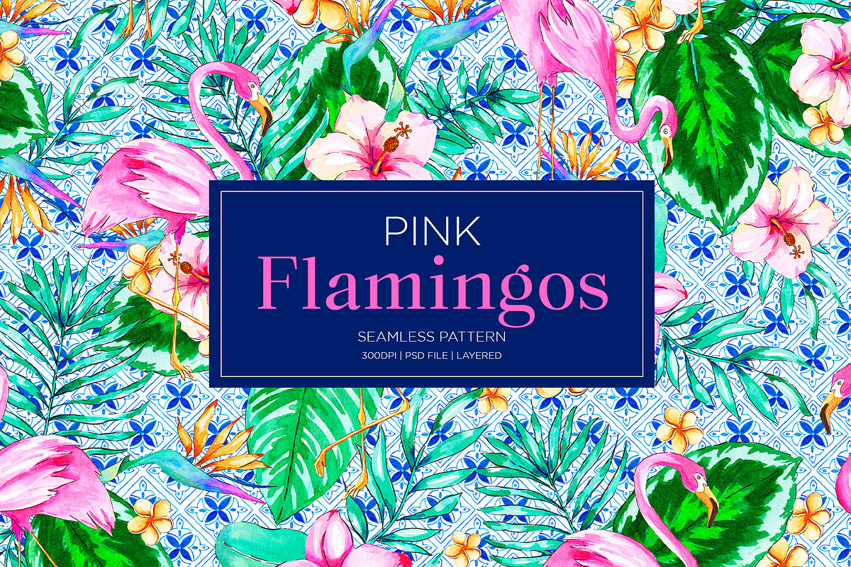 Pink flamingos watercolor patterns, a Pattern Graphic by Laura Camoe (Photo 1 of 4)
