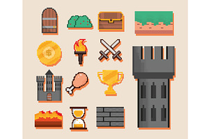 pixel art icons set, an Object Illustration by studiogstock