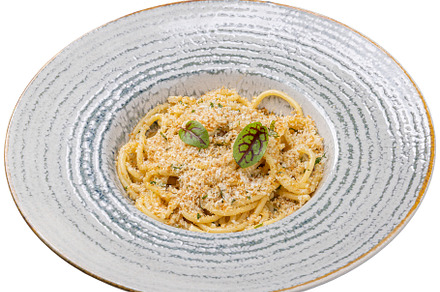 Spaghetti with breadcrumbs, pepperoncini and parmesan, a Photo by Grafvision photography