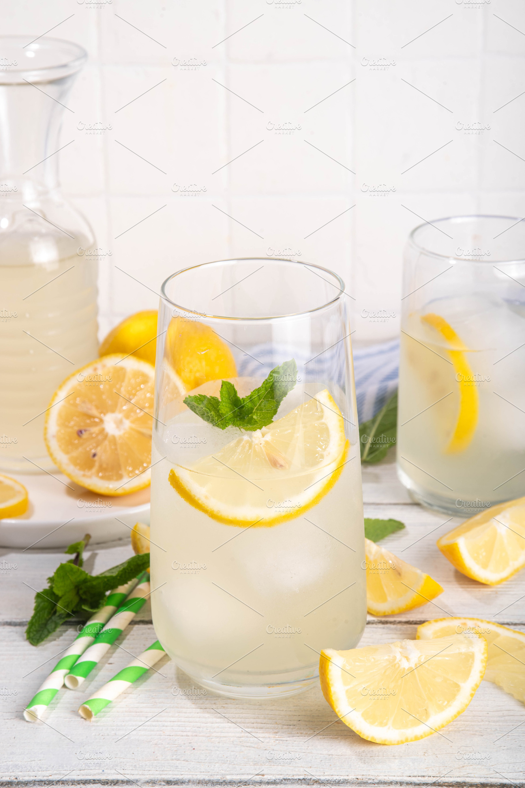 Iced homemade lemonade drink, limoncello liqueur cocktail, a Food & Drink Photo by Rimma